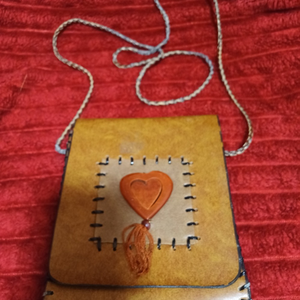 Bohemian Tan and Brown Crossbody Bag with Heart Motif
